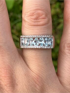 Genuine Aquamarine Sterling Silver Ring Size 6.75